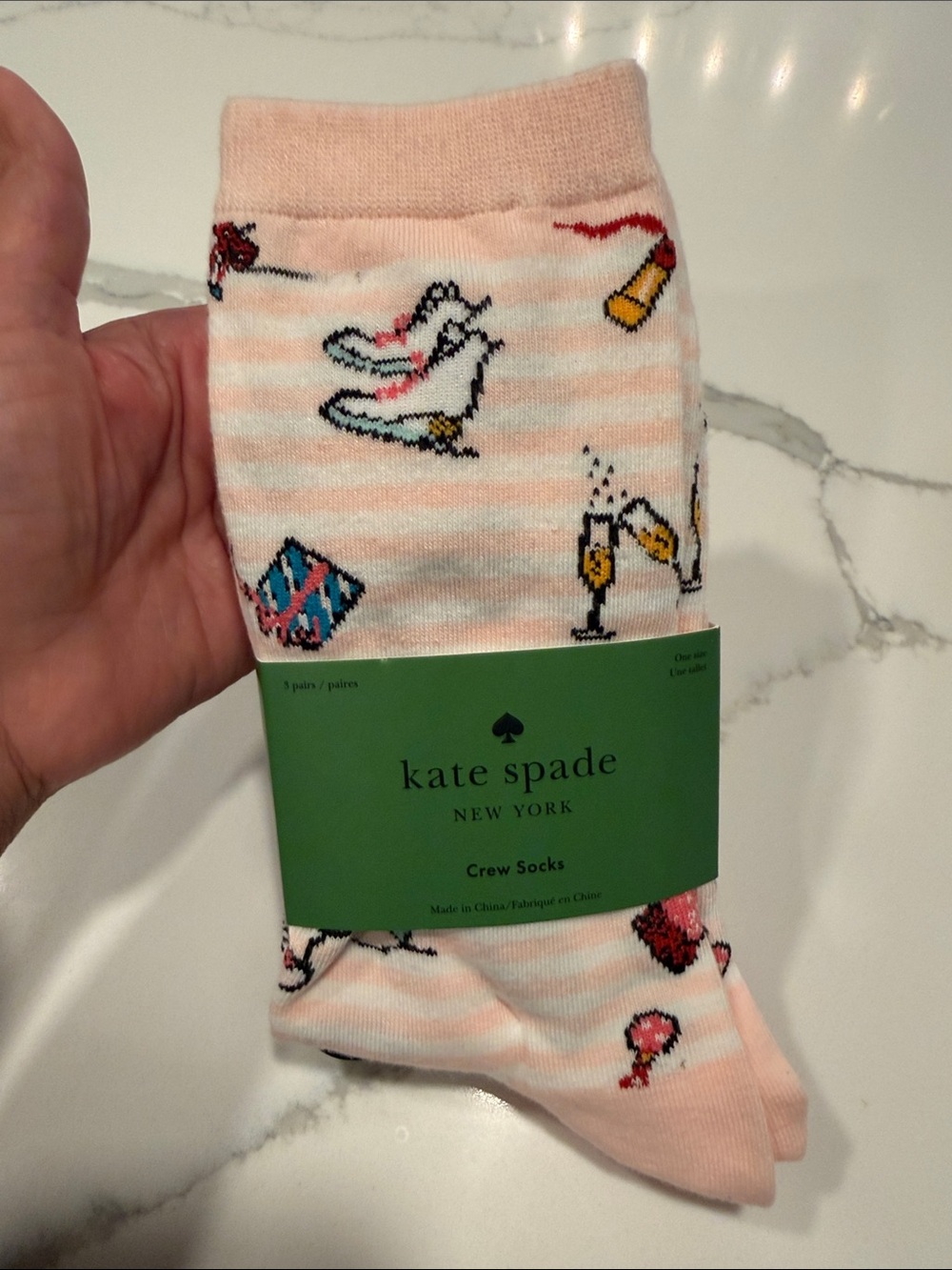 kate spade Pink Crew Socks with Playful Winter Icons